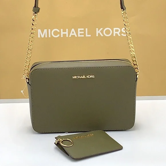 MICHAEL KORS LARGE EAST WEST CROSSBODY & Top Zip Coinpouch With ID Card OLIVE - Picture 6 of 16